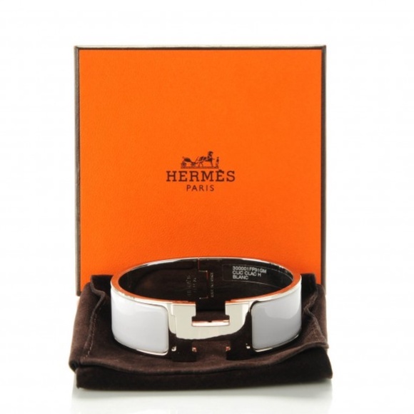 HERMES  Enamel Wide Clic Clac H Bracelet GM White - Picture 1 of 4